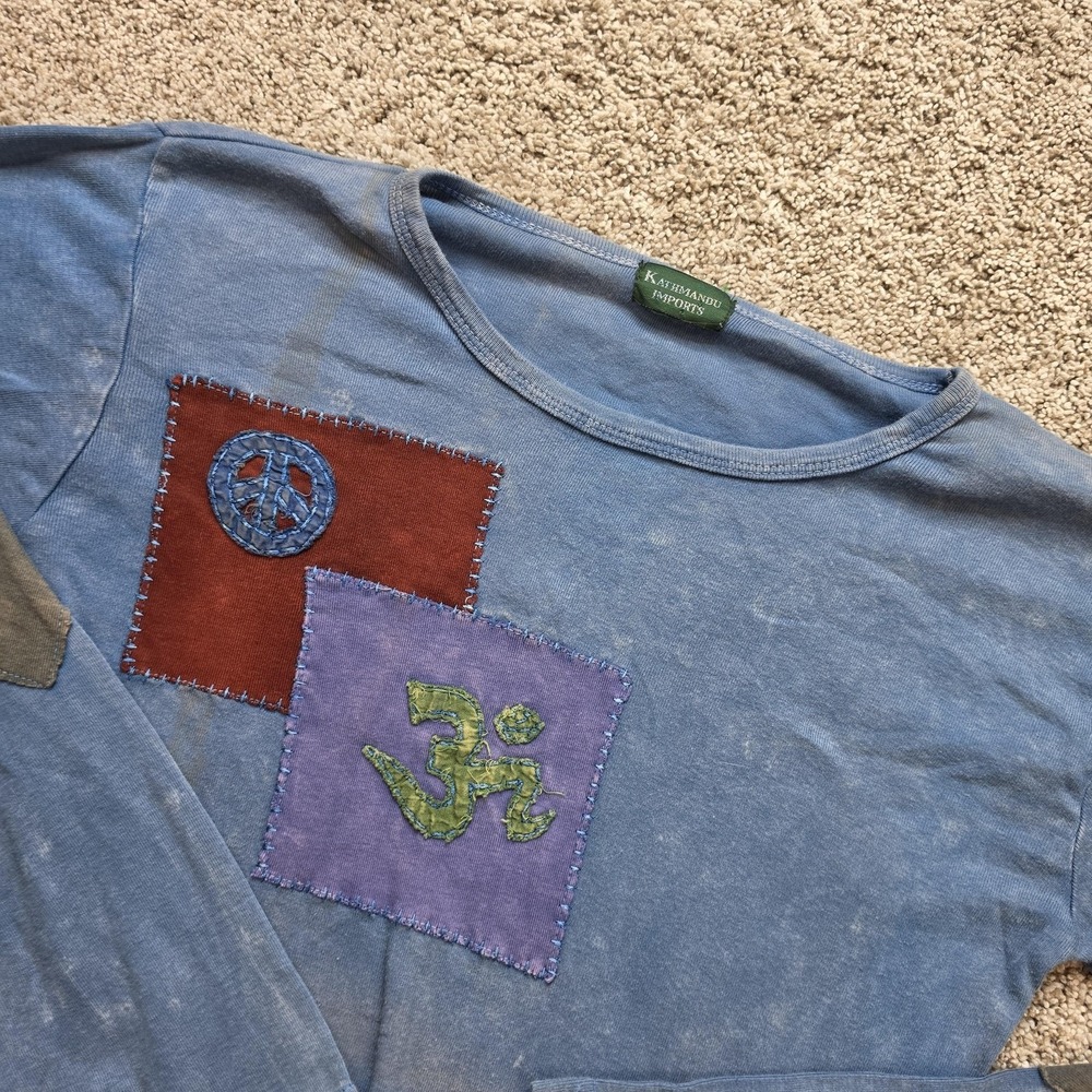 Kathmandu Imports T-Shirt Womens M Blue Long Sleeve Slim Patch Work Ladies *